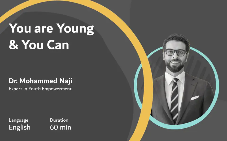 Course card: You are Young & You Can, by Dr. Mohammed Naji, Expert in Youth Empowerment. Language English, duration 60 minutes